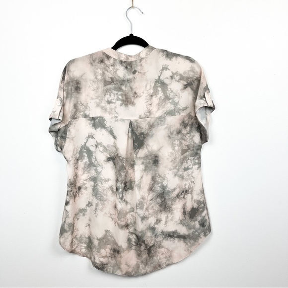 Primark Short Sleeve Soft Grey & Pink Semi-Sheer Button-Up Blouse - Picture 6 of 8